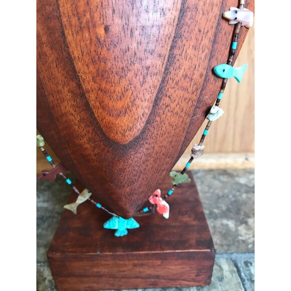 Vtg Zuni Fetish Necklace Native American Hand Carved Turquoise Thunderbird - Picture 2 of 10